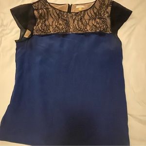 Anthropologie 100% silk lace and royal blue top